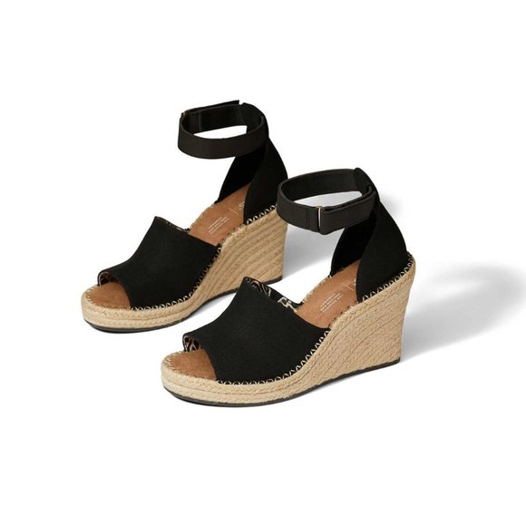 Toms - Black Marisol Peep Toe Wedge - Picture 1 of 4